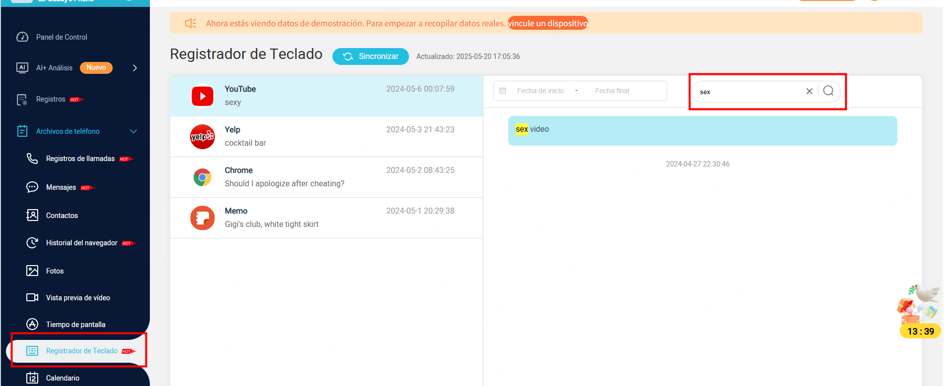 utilizar busqueda por palabras clave en teclado