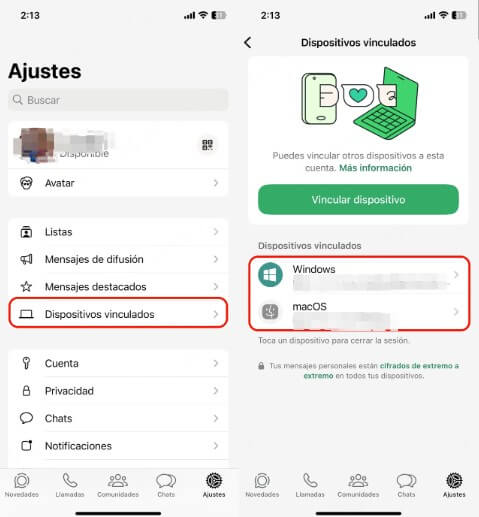 ver dispositivos vinculados de whatsapp