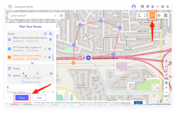 cambiar ubicación con modo de multipunto