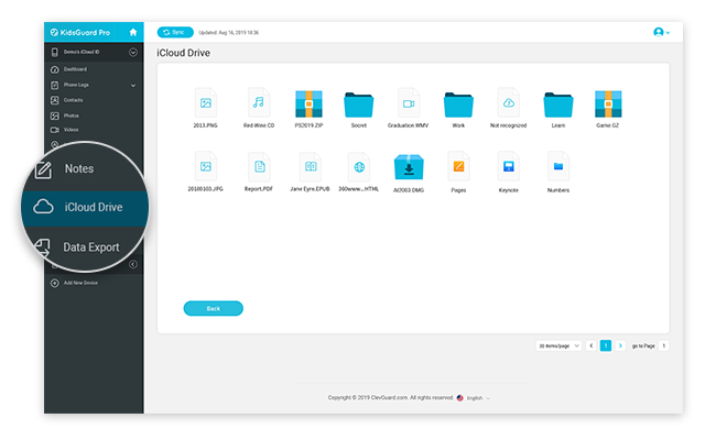 kidsguard pro icloud drive dashboard