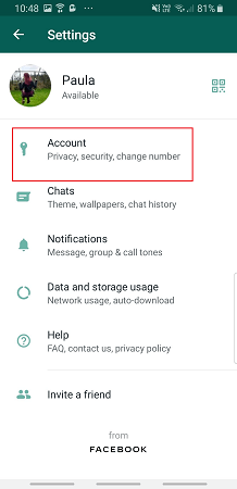 whatsapp setting account