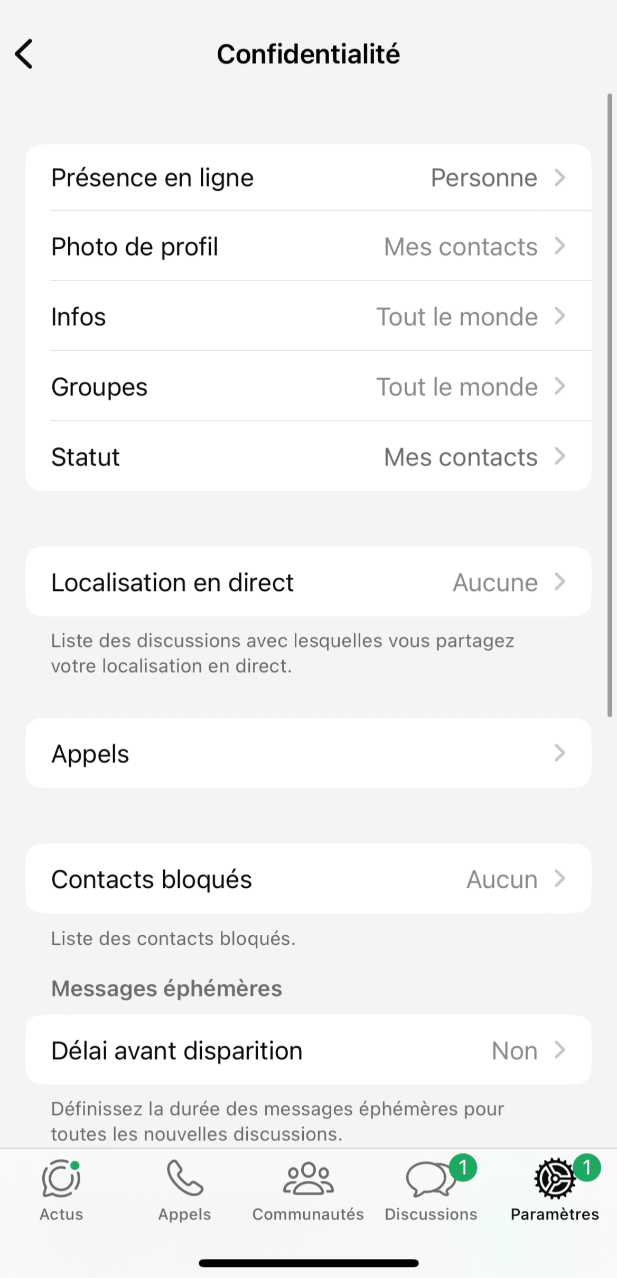 Confidentialité et photo de profil WhatsApp