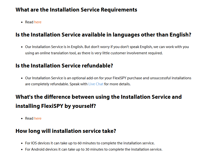 installation faq sur site de FlexiSpy