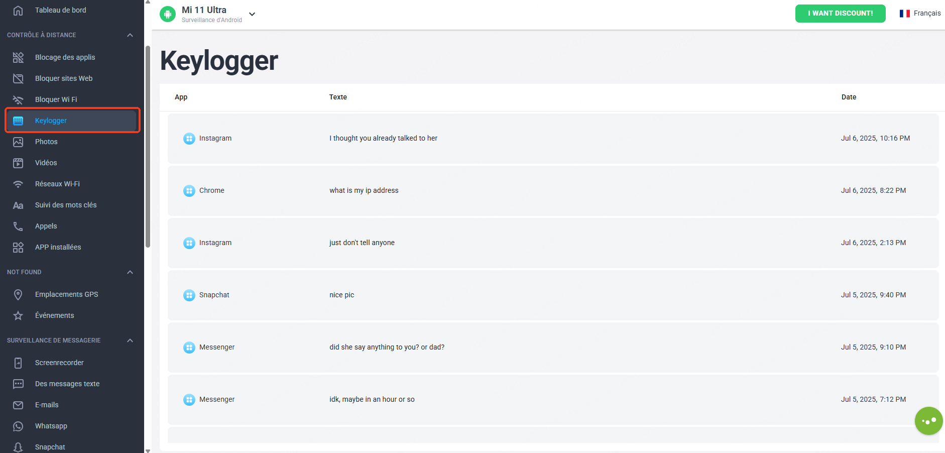 Fonction Keylogger mSpy