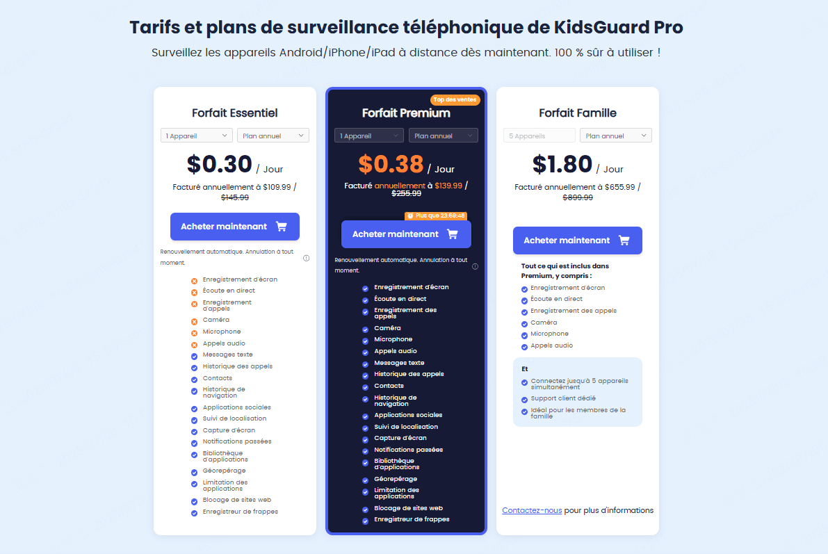 plan de prix KidsGuard Pro