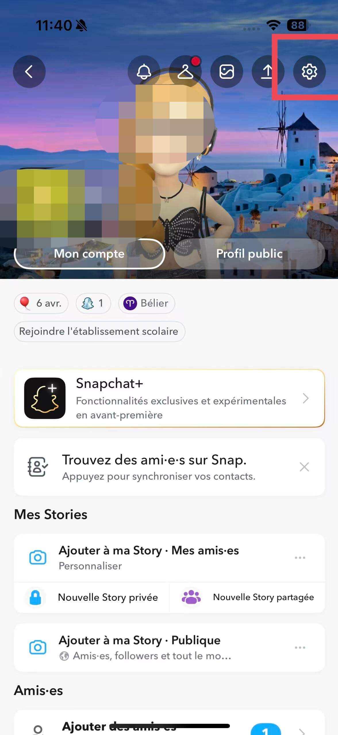 ouvrir paramètre snap