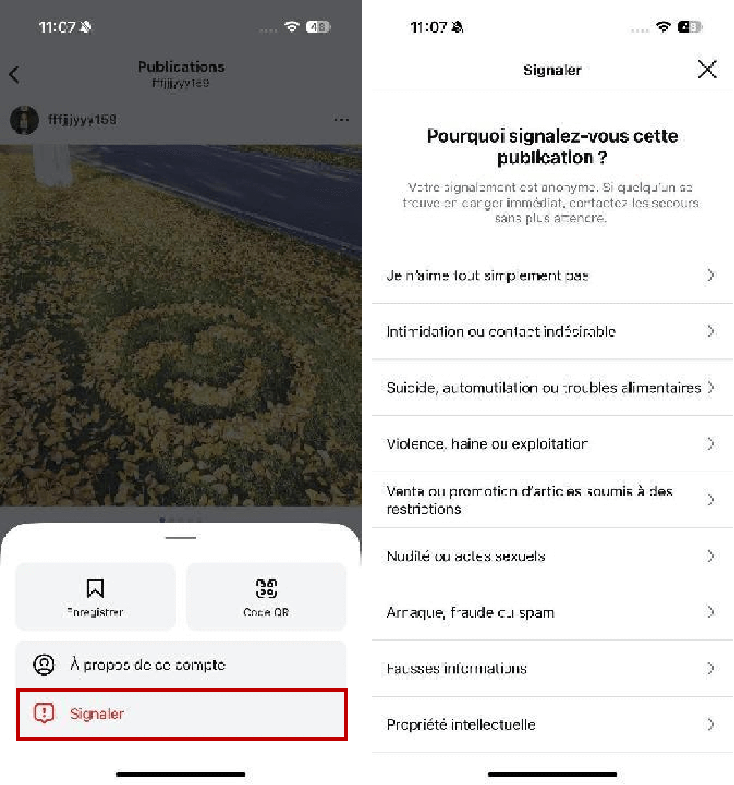 signaler du contenu pornographique sur Instagram