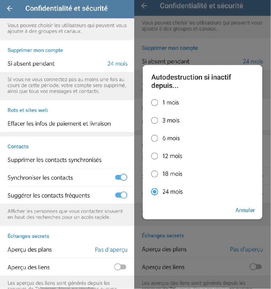 suppression automatique telegram