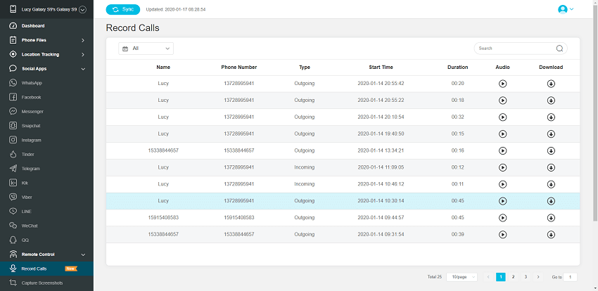 KidsGuard Pro record calls panel