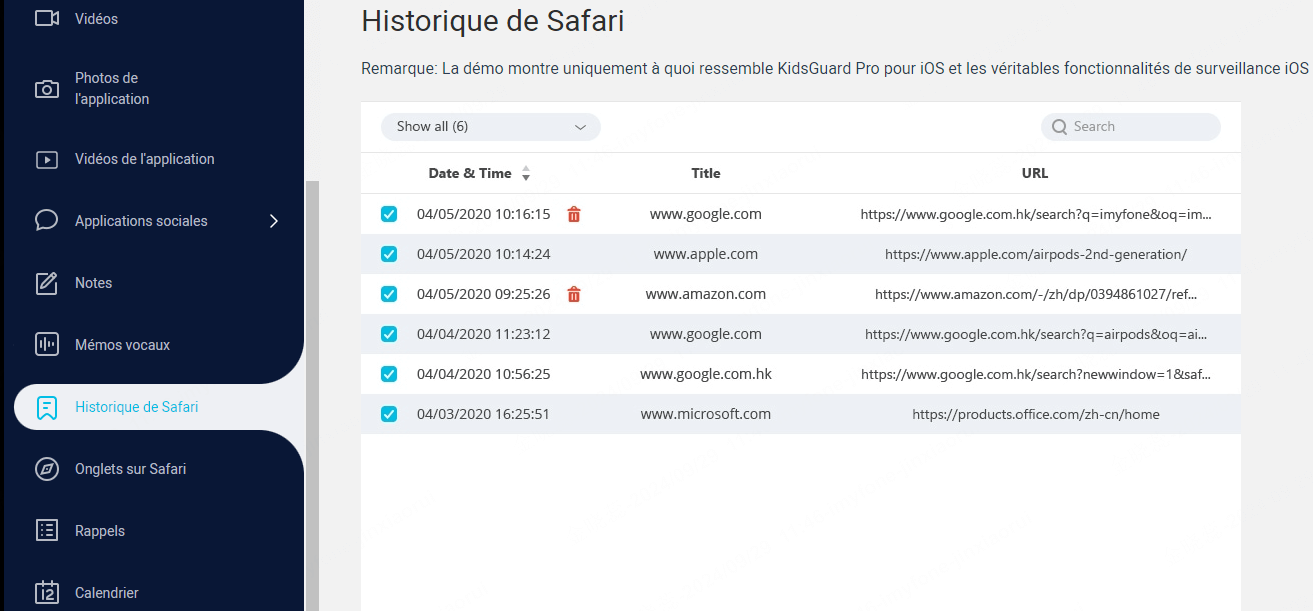 view safari history with kidsguard pro for ios