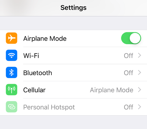 settings airplane mode