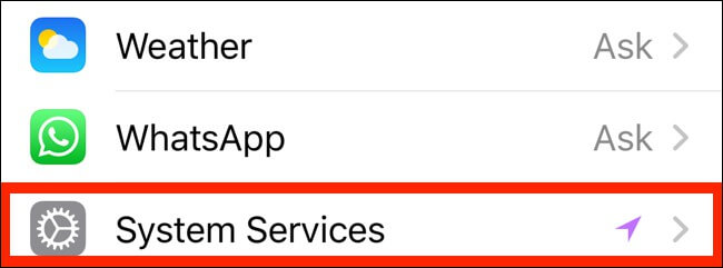 services système sur l'iphone