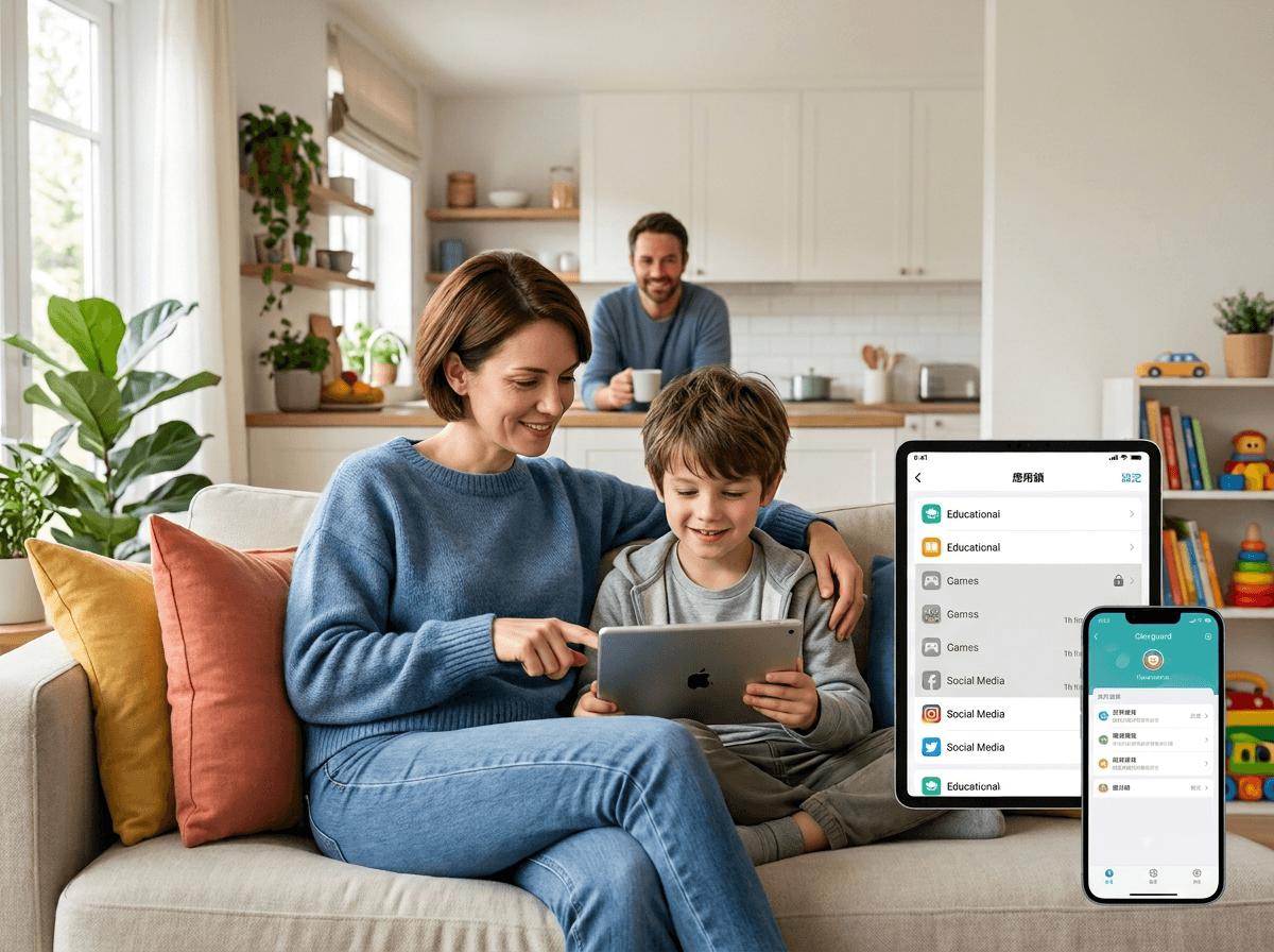 Colorful app blocking dashboard illustration for parents
