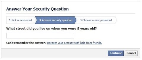 Facebookの秘密の質問