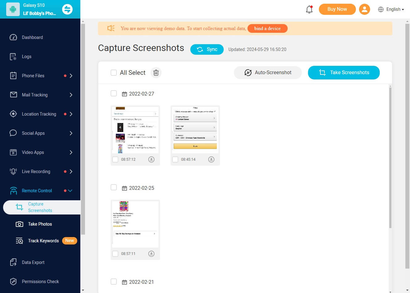 app dashboard capture screenshot