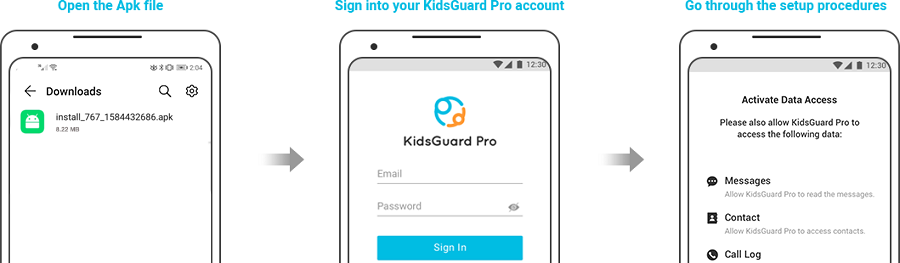 install kidsguard pro on android and login