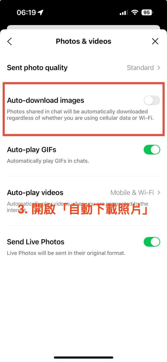 開啟自動下載照片