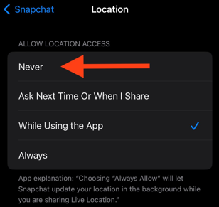 禁用 Snapchat 應用程序的位置權限