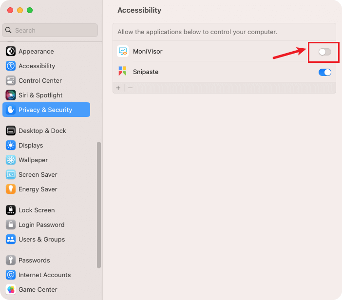 How to enable accessibility on mac for monivisor