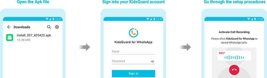 install kidsguard for whatsapp on android and login
